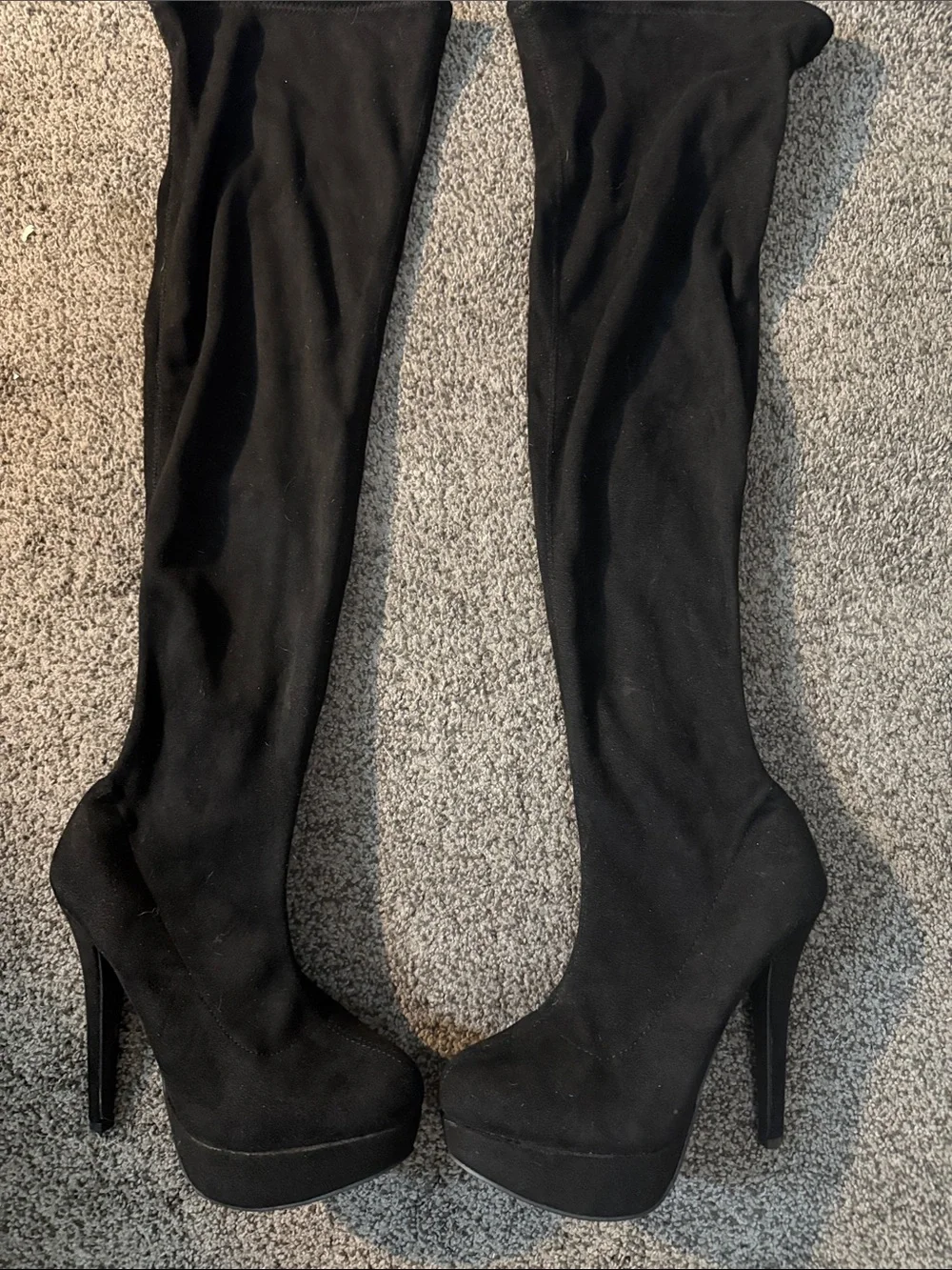 Koi Couture Black Over-the-Knee Suede Platform Stiletto Boots